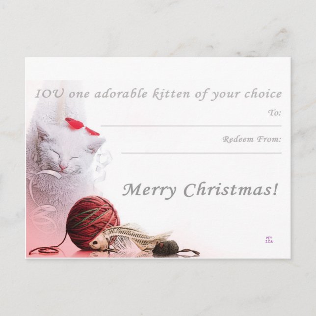 Cartes Pour Fêtes Annuelles Joyeux Noël I.O.U un chaton (Devant)
