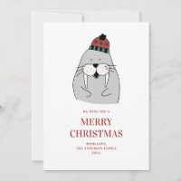 Joyeux Noël. Joli morse d'hiver. Animal drôle
