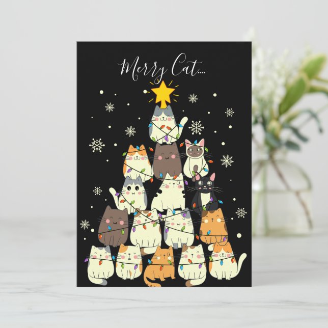Cartes Pour Fêtes Annuelles Joyeux Noël Joyeux Chat-Noël Arbre à Chat (Debout devant)