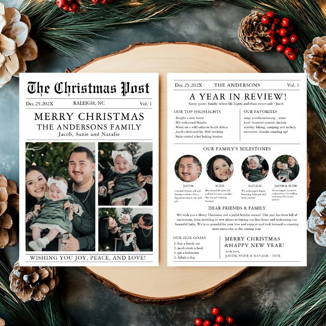 Cartes Pour Fêtes Annuelles Joyeux Noël Joyeux journal Année en revue Photo (Créateur téléchargé)