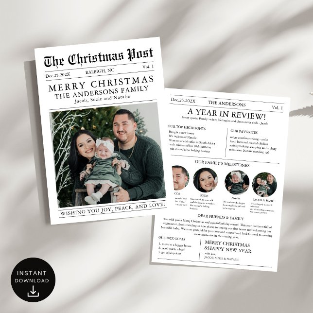 Cartes Pour Fêtes Annuelles Joyeux Noël Joyeux journal Année en revue Photo (Créateur téléchargé)