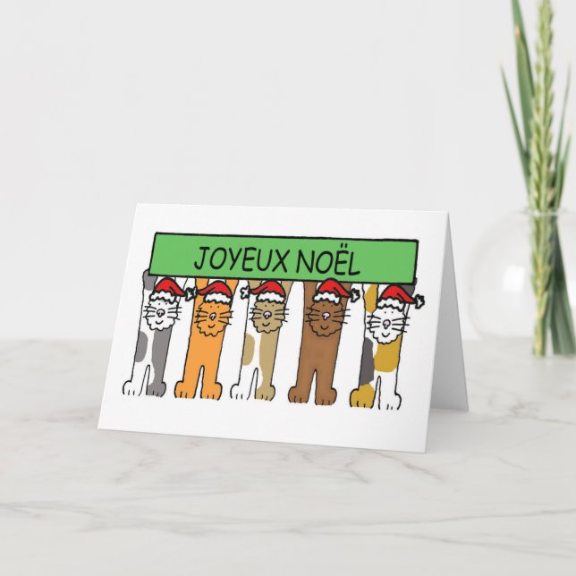 Cartes Pour Fêtes Annuelles Joyeux Noel, Joyeux Noël Français, Chats Cutes. (Devant)