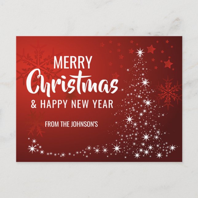 Cartes Pour Fêtes Annuelles Joyeux Noël Joyeux Nouvel An Arbre Blanc Rouge (Devant)