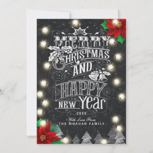 Cartes Pour Fêtes Annuelles Joyeux Noël Joyeux Nouvel An Bokeh String Lights