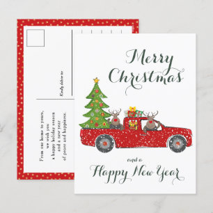 Cartes Pour Fêtes Annuelles Joyeux Noël, Joyeux Nouvel An Camion rouge et arbr