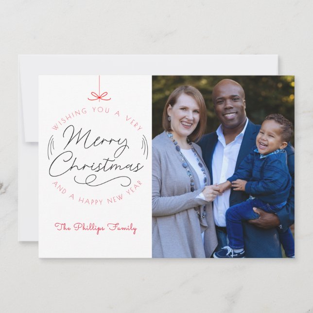 Cartes Pour Fêtes Annuelles Joyeux Noël, Joyeux Nouvel An Rouge Photo moderne (Devant)