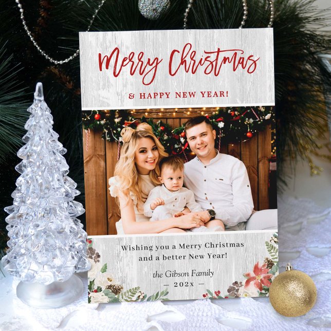 Cartes Pour Fêtes Annuelles Joyeux Noël Joyeux Nouvel An Rustique Bois Blanc (Créateur téléchargé)