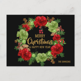 Cartes Pour Fêtes Annuelles Joyeux Noël Joyeux Nouvel An Wreath Black Gold