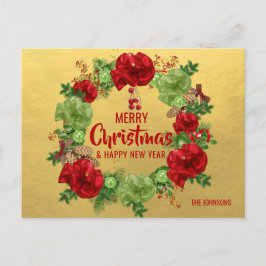 Cartes Pour Fêtes Annuelles Joyeux Noël Joyeux Nouvel An Wreath Red Gold