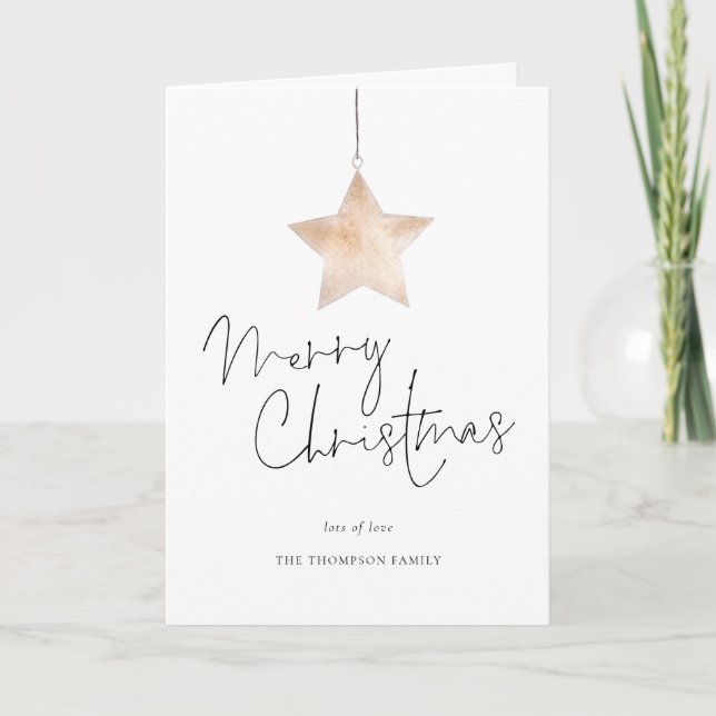 Cartes Pour Fêtes Annuelles Joyeux Noël Joyeux Script D'Étoile Minimaliste (Devant)