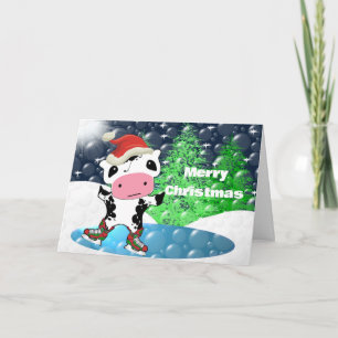 Cartes Pour Fêtes Annuelles Joyeux Noël Kawaii Cow