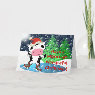 Cartes Pour Fêtes Annuelles Joyeux Noël Kawaii Cow - Customisé