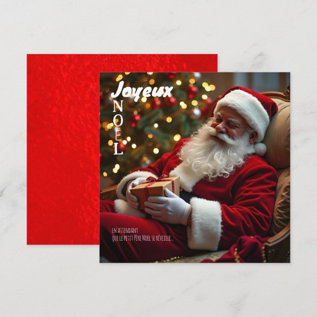 Cartes Pour Fêtes Annuelles Joyeux Noël Le Père Noël s'est endormi SqFC (Devant / Derrière)