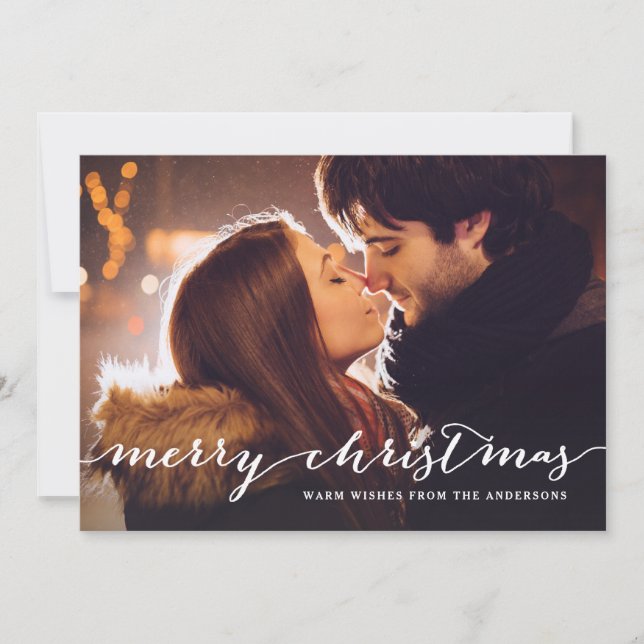 Cartes Pour Fêtes Annuelles Joyeux Noël Lettrage de script superposition photo (Devant)
