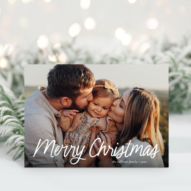 Cartes Pour Fêtes Annuelles Joyeux Noël lettrage moderne simple une photo (Créateur téléchargé)