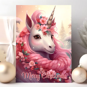 Cartes Pour Fêtes Annuelles Joyeux Noël Licorne Rose