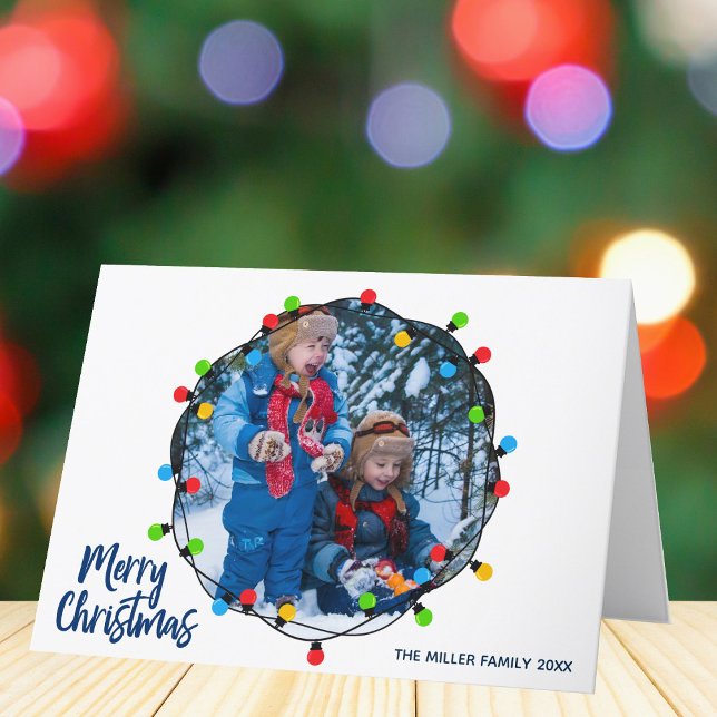 Cartes Pour Fêtes Annuelles Joyeux Noël Lumières Famille Photo Mignonne Modern (Créateur téléchargé)