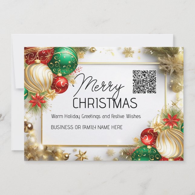 Cartes Pour Fêtes Annuelles Joyeux Noël luxueux or blanc QR affaires (Devant)