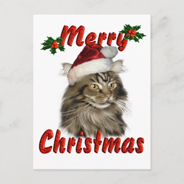 Cartes Pour Fêtes Annuelles Joyeux Noël Maine Coon Cat (Devant)