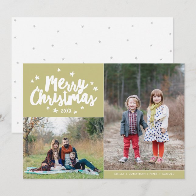 Cartes Pour Fêtes Annuelles Joyeux Noël Mains Lettrées 2 Fête Photo (Devant / Derrière)