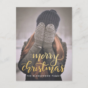 Cartes Pour Fêtes Annuelles Joyeux Noël manuscrit Faux Gold Script Photo