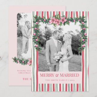 Cartes Pour Fêtes Annuelles Joyeux Noël & Mariés Guirlande Rayée Photo