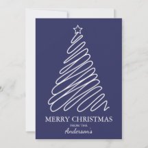 Joyeux Noël Marine Bleu Blanc Scribble Arbre