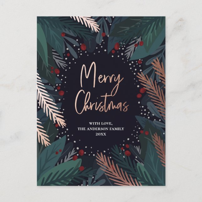 Cartes Pour Fêtes Annuelles Joyeux Noël. Marine et vert. Gold (Devant)