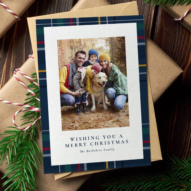 Cartes Pour Fêtes Annuelles Joyeux Noël marine plaid une photo (Créateur téléchargé)