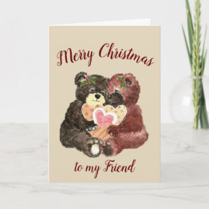 Cartes Pour Fêtes Annuelles Joyeux Noël Meilleur Ami Cute Teddy Bear Hugs
