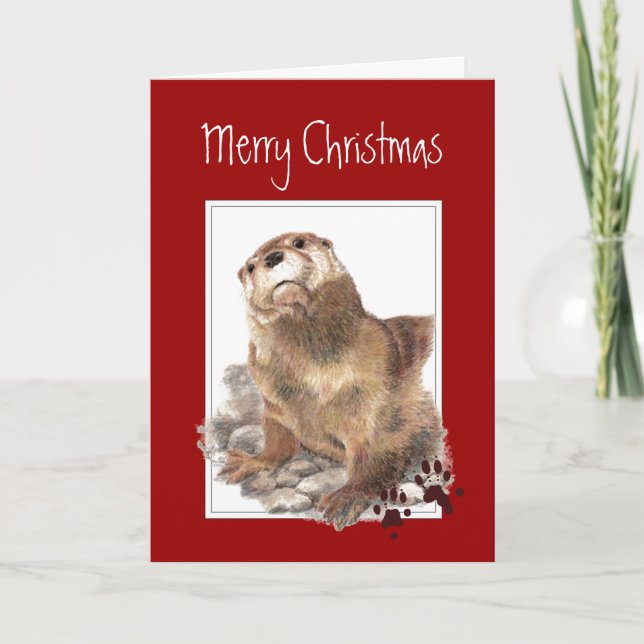 Cartes Pour Fêtes Annuelles Joyeux Noël, mignon animal Otter (Devant)