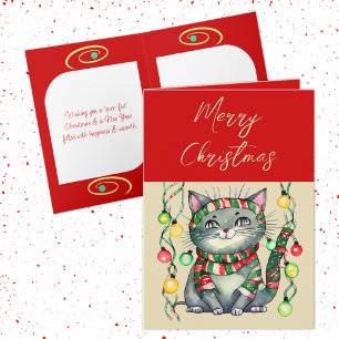 Cartes Pour Fêtes Annuelles Joyeux Noël mignon chat souriant baubles rouge