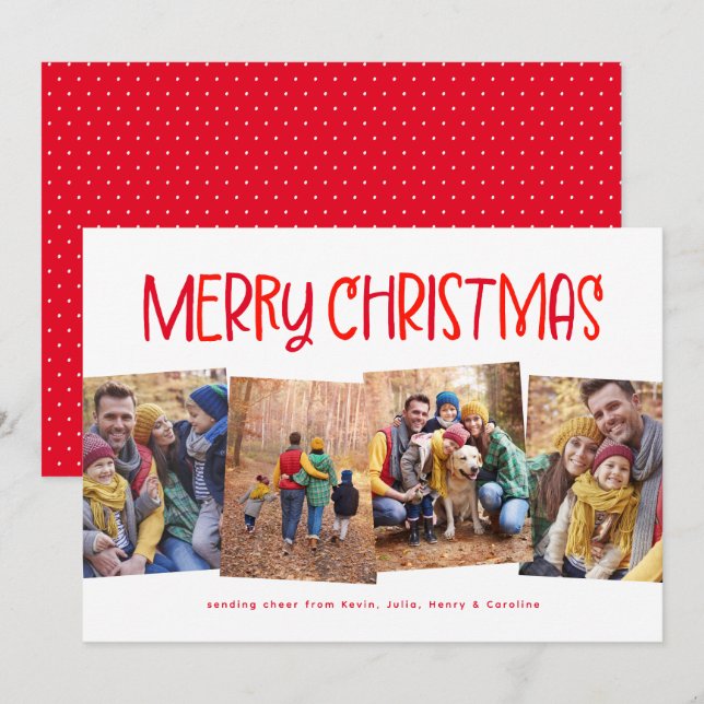 Cartes Pour Fêtes Annuelles Joyeux Noël mignon fun rouge quatre photo (Devant / Derrière)