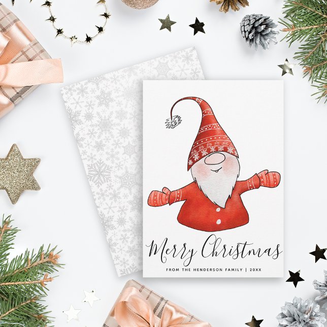 Cartes Pour Fêtes Annuelles Joyeux Noël mignon Gnome blanc rouge moderne (Créateur téléchargé)