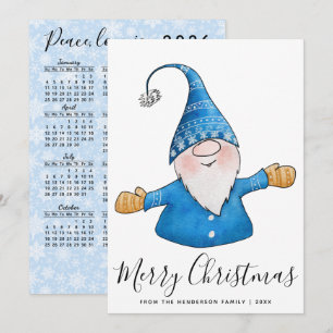Cartes Pour Fêtes Annuelles Joyeux Noël mignon Gnome en bleu 2025 Calendrier