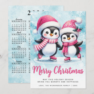 Cartes Pour Fêtes Annuelles Joyeux Noël mignon Pingouin Patinage sur glace Ble