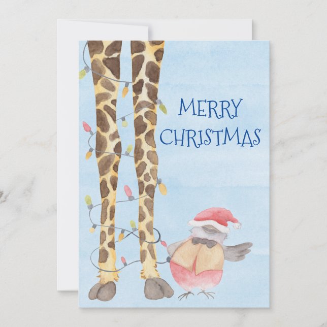 Cartes Pour Fêtes Annuelles Joyeux Noël mignonne Giraffe Aquarelle (Devant)