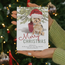 Cartes Pour Fêtes Annuelles Joyeux Noël mignonne Yorkshire Terrier Aquarelle