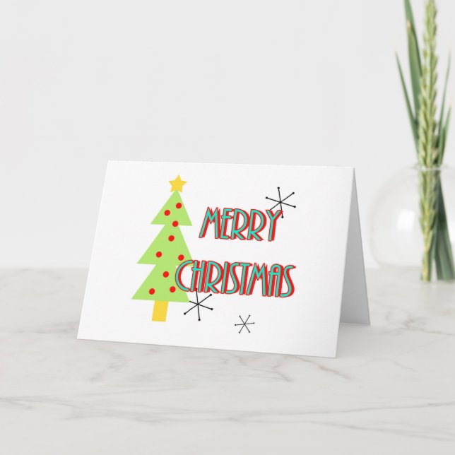 Cartes Pour Fêtes Annuelles joyeux noël milieu siècle moderne arbre rouge bleu (Devant)