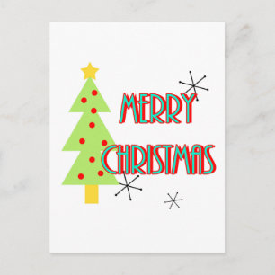 Cartes Pour Fêtes Annuelles joyeux noël milieu siècle moderne arbre rouge bleu