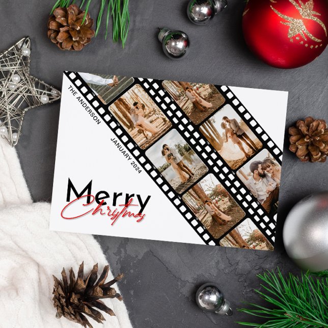 Cartes Pour Fêtes Annuelles Joyeux Noël Minimal Caméra Film Collage Photo (Merry Christmas minimal Camera film Collage photo card)