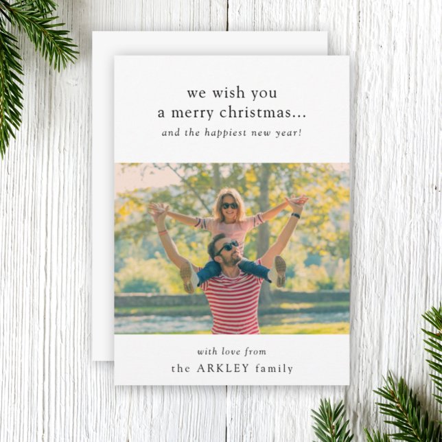 Cartes Pour Fêtes Annuelles Joyeux Noël Minimal Simple White Family Photo (Share warm wishes with an elegant Merry Christmas photo card by Guava)