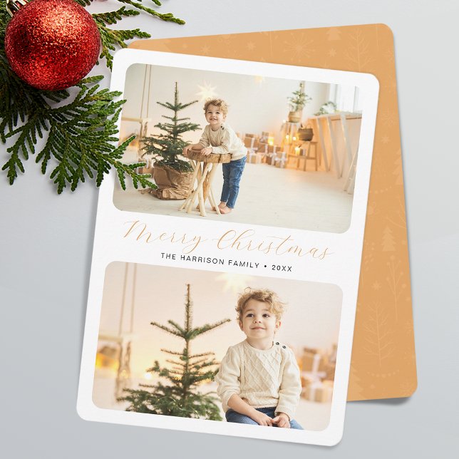 Cartes Pour Fêtes Annuelles Joyeux Noël minimaliste Moderne 2 Photos (Minimalist Merry Christmas Modern 2 Photos Holiday Card)