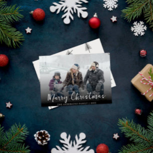 Cartes Pour Fêtes Annuelles Joyeux Noël minimaliste Photo de famille moderne