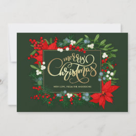 Cartes Pour Fêtes Annuelles Joyeux Noël. Mistletoe dessinée à la main, Poinset