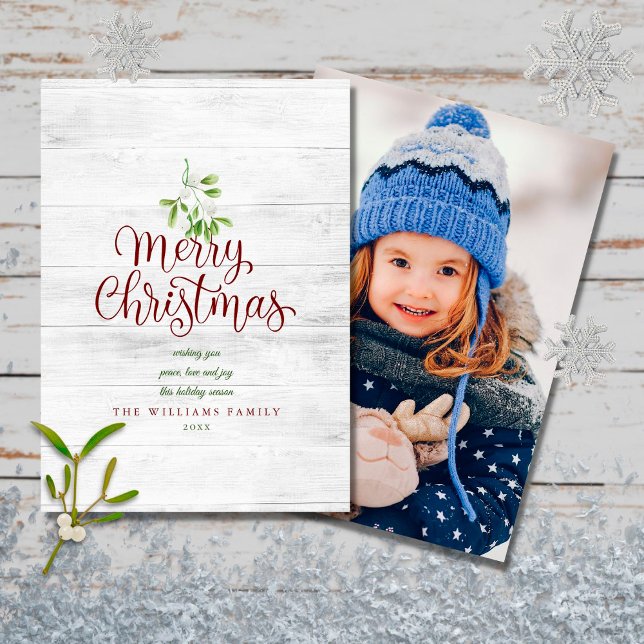Cartes Pour Fêtes Annuelles Joyeux Noël Mistletoe Rustique Photo en bois (Créateur téléchargé)