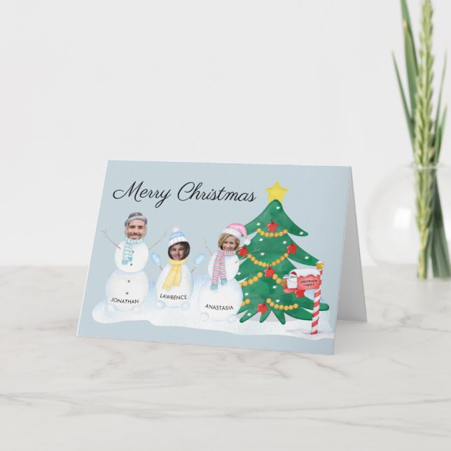Cartes Pour Fêtes Annuelles Joyeux Noël moderne 3 Photo Famille Snowman (Devant)