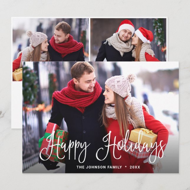 Cartes Pour Fêtes Annuelles Joyeux Noël moderne 3 PHOTO Salutation (Devant / Derrière)