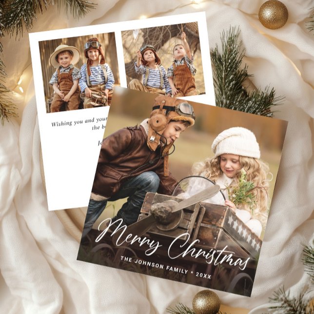 Cartes Pour Fêtes Annuelles Joyeux Noël moderne 3 PHOTO Salutation simple (Créateur téléchargé)