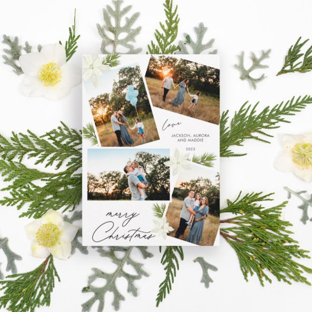 Cartes Pour Fêtes Annuelles Joyeux Noël moderne 4 photo Poinsettia (Créateur téléchargé)